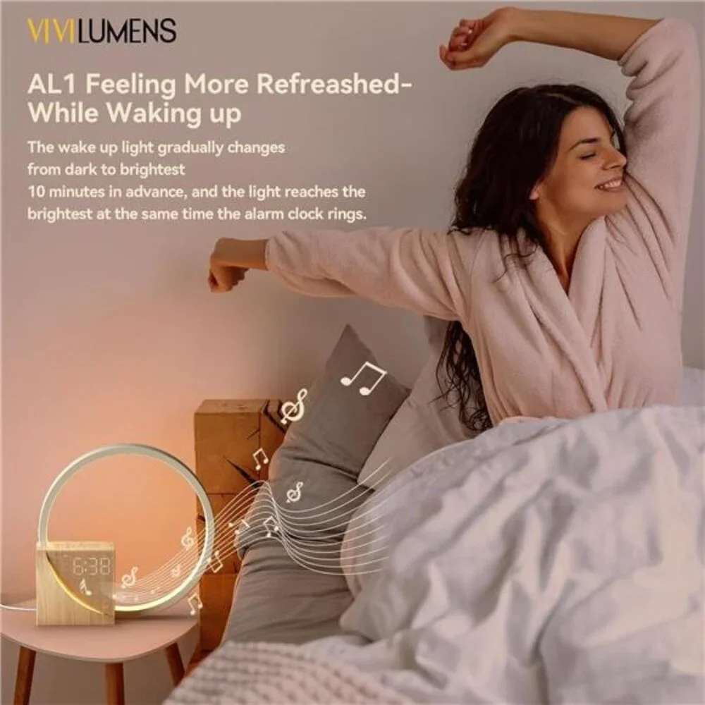 Sunrise alarm clock for heavy sleepers wake up light white noise sleep aid USB